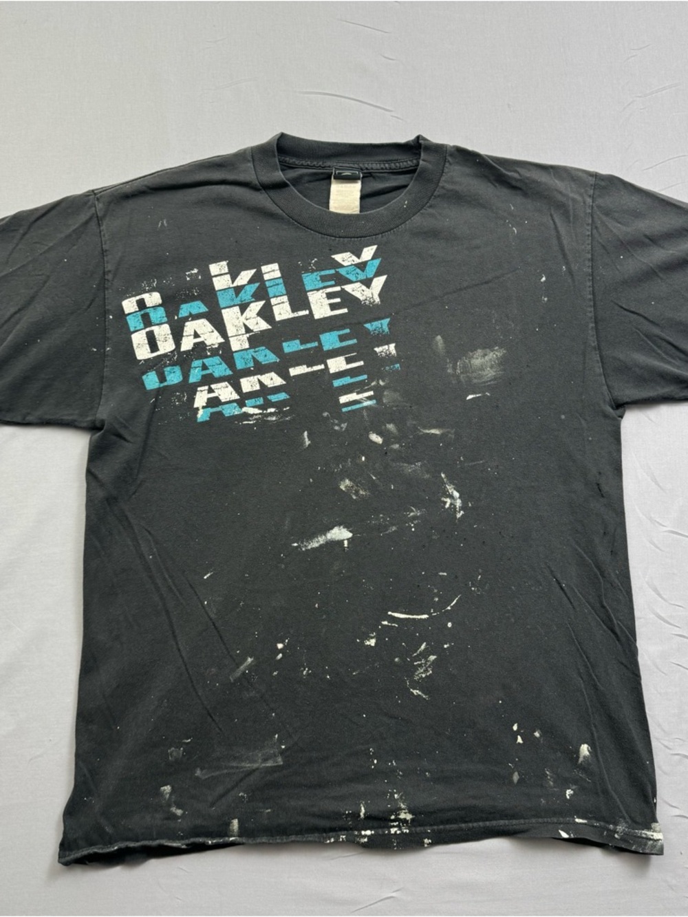 Vtg Oakley Black Graphic Logo Men's T-Shirt L Short Sleeve Crew Neck Distressed